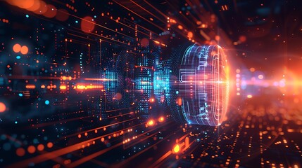 Obraz premium Abstract digital background with glowing lines and circular elements.