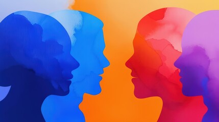 A Close-up Shot Abstract Watercolor Silhouettes of Watercolor business silhouettes, vibrant overlapping hues