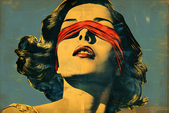 vintage illustration of sensual woman with red blindfold