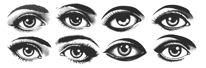 eye of the girl y2k halftone 90s Retro grunge grain effect and stippling vector dots textured realistic illustration 