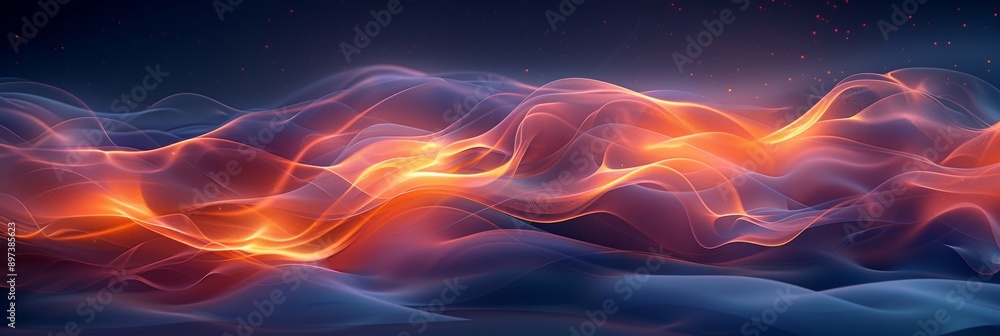 Poster mesmerizing and dynamic visual experience with vibrant abstract waves of light and color, creating a