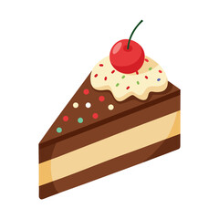 Birthday Cake piece with cherry vector illustration