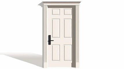A cute cartoon Style ofA simple white door with a black handle