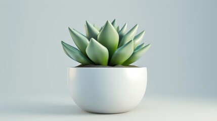 A cute cartoon Style ofA single succulent plant in a white ceramic pot against a plain background