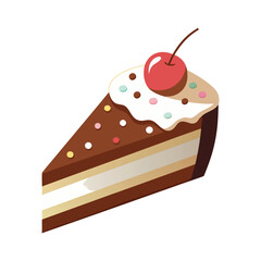 Birthday Cake piece with cherry vector illustration