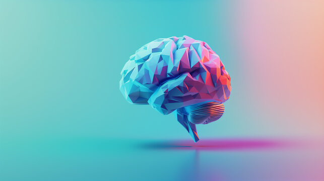 Illustration 3D d'un Cerveau Polygone Color&eacute;