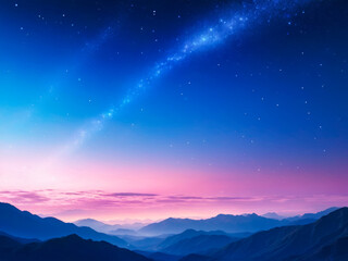 Night sky with stars and Milky Way over mountain range.