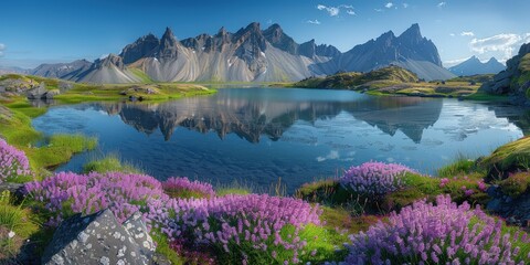 Majestic Mountain Lake Surrounded by Vibrant Wildflowers