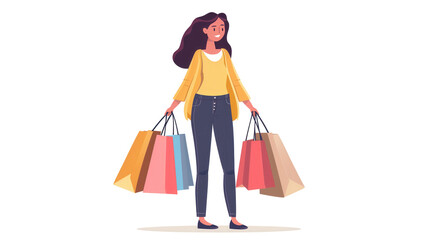 Happy Woman Holding Shopping Bags Isolated on Transparent Background