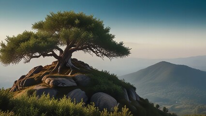 Large old beech tree with lush green leaves in Carpathian mountains in summer time