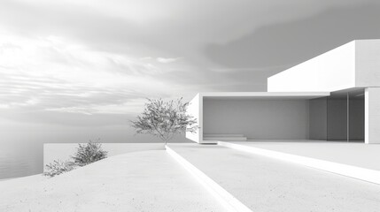 Design a minimalist architectural element that combines precise geometric forms with an unconventional mix of materials or functions