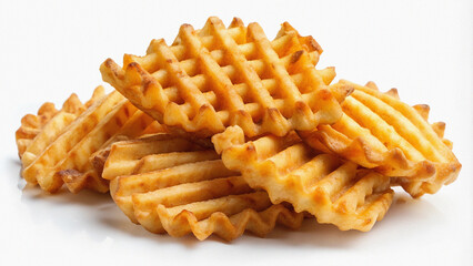 Crispy Golden Waffle Fries on White Background