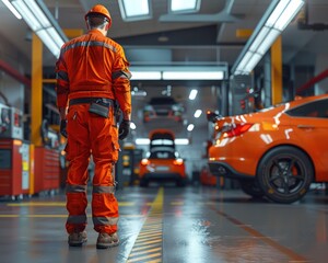 Obraz premium Professional Automotive Engineer Conducts Thorough Inspection of Vehicles at Modern Service Center, Ensuring Quality and Safety for Every Customer