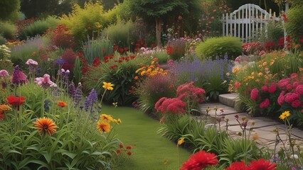  Burst of Colorful Blossoms in a spring Garden