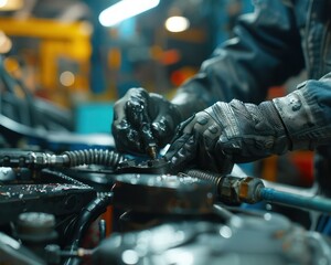 Skilled Automotive Engineer Uses Diagnostic Tools in a Modern Mechanic Shop, Expert Vehicle Repair and Maintenance