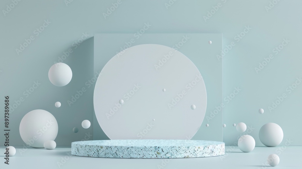 Poster a blue and white background with a white circle in the middle