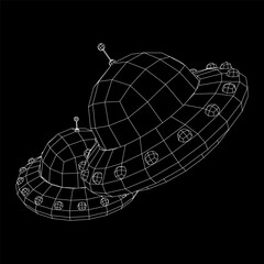 Obraz premium UFO vehicle unidentified flying saucer alien ship. Wireframe low poly mesh vector illustration