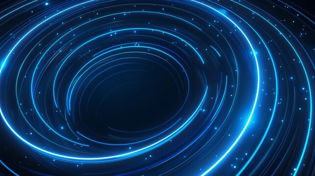 An abstract representation featuring a futuristic digital vortex with blue glowing lights and dynamic swirls