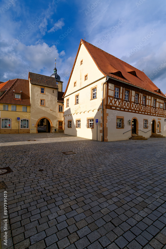 Poster Historisches Rathaus von 1561 in Gochsheim, Landkreis Schweinfurt, Unterfranken, Bayern, Deutschland.