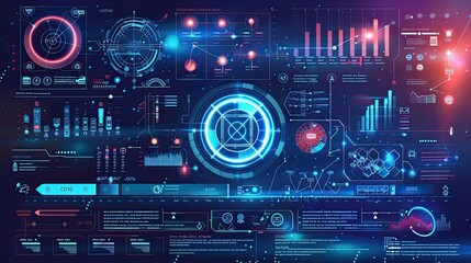 Fototapeta premium Modern business infographic with holographic style icons and data points.