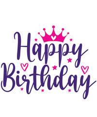 Happy Birthday typography design on plain white transparent isolated background for card, shirt, hoodie, sweatshirt, apparel, tag, mug, icon, poster or badge