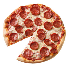 Soft and Fluffy Homemade Pizza Dough. Tasty hot pepperoni pizza. A pepperoni pizza with a few slices missing. 