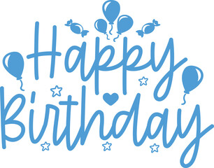 Happy Birthday typography design on plain white transparent isolated background for card, shirt, hoodie, sweatshirt, apparel, tag, mug, icon, poster or badge