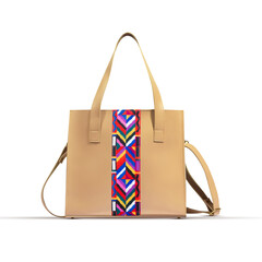 Woman's beige hand bag with shadow, isolated on white
