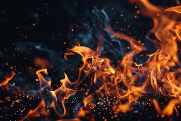 Fire on Black Background Close Up