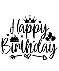 Happy Birthday typography design on plain white transparent isolated background for card, shirt, hoodie, sweatshirt, apparel, tag, mug, icon, poster or badge