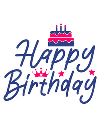 Happy Birthday typography design on plain white transparent isolated background for card, shirt, hoodie, sweatshirt, apparel, tag, mug, icon, poster or badge