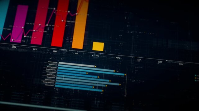 Dynamic data visuals for business info graphics, animated charts, and data-driven insights for a business meeting mock-up. Explore the world of trading, stock exchanges, and crypto