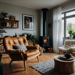 Cozy and lively home interior design Ai photo
