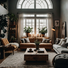 Cozy and lively home interior design Ai photo