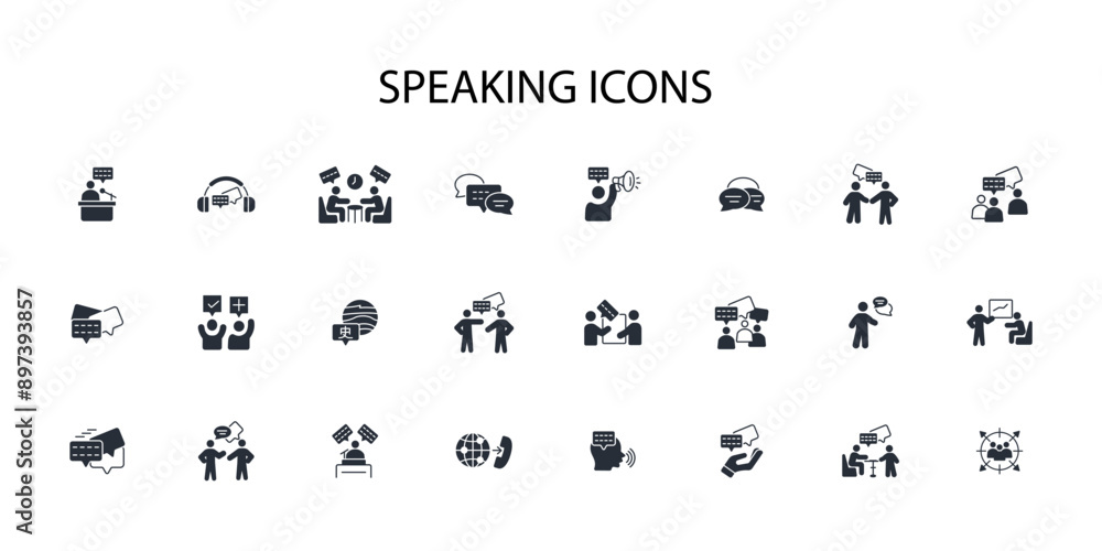 Poster speaking icon set.vector.editable stroke.linear style sign for use web design,logo.symbol illustrati