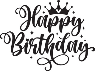 Happy Birthday typography design on plain white transparent isolated background for card, shirt, hoodie, sweatshirt, apparel, tag, mug, icon, poster or badge