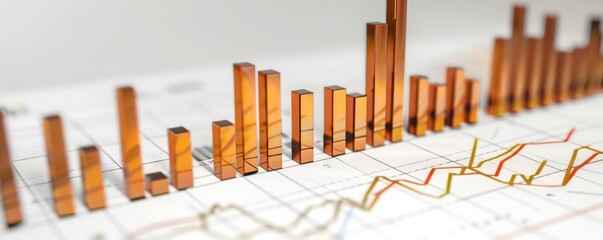 Bar graph with a dramatic rise in stock prices on a clean white background, highlighting significant market growth.