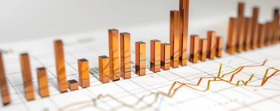 Bar graph with a dramatic rise in stock prices on a clean white background, highlighting significant market growth. - Powered by Adobe