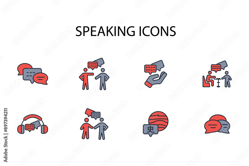 Poster speaking icon set.vector.editable stroke.linear style sign for use web design,logo.symbol illustrati