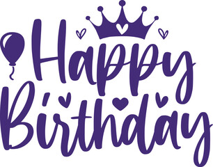 Happy Birthday typography design on plain white transparent isolated background for card, shirt, hoodie, sweatshirt, apparel, tag, mug, icon, poster or badge