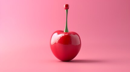 Obraz premium Glossy Red Cherry on Pink Background