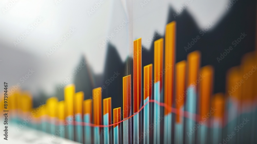 Poster bar graph with a sharp increase in stock values on a clean white background, reflecting strong marke