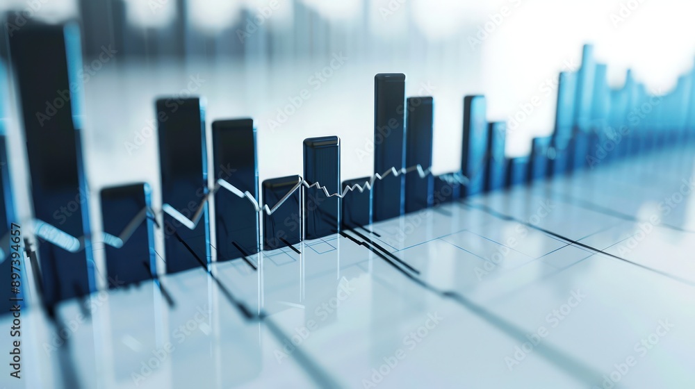 Poster bar graph with a sharp increase in stock values on a clean white background, reflecting strong marke