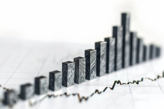 Bar graph with a sharp increase in stock prices set against a clean white background, highlighting significant market growth.