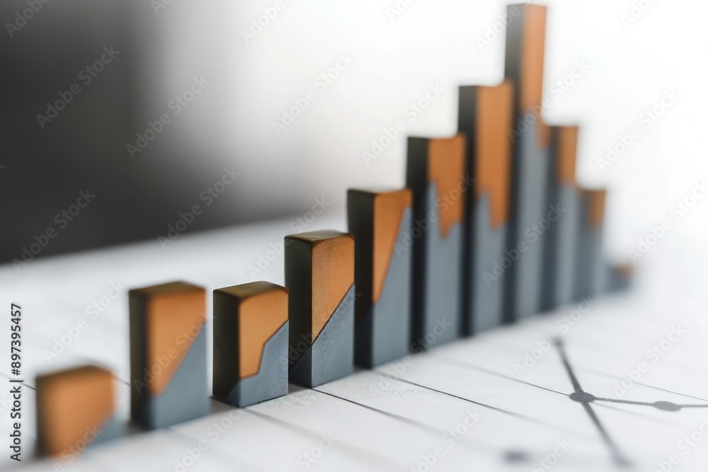 Poster bar graph with a sharp increase in stock prices set against a clean white background, highlighting s