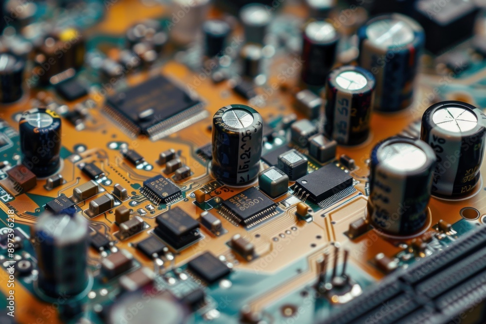 Poster close up of an electronic circuit board with various components
