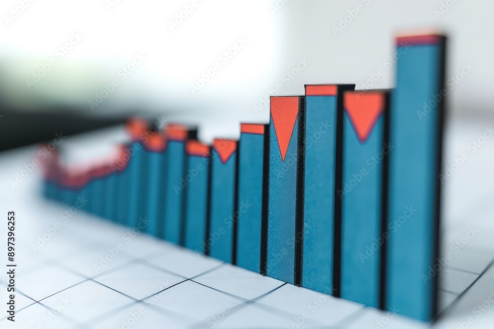 Poster bar graph with a sharp increase in stock prices set against a clean white background, highlighting s