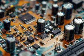 Close up of an electronic circuit board with various components