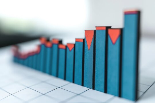 Bar graph with a sharp increase in stock prices set against a clean white background, highlighting significant market growth.