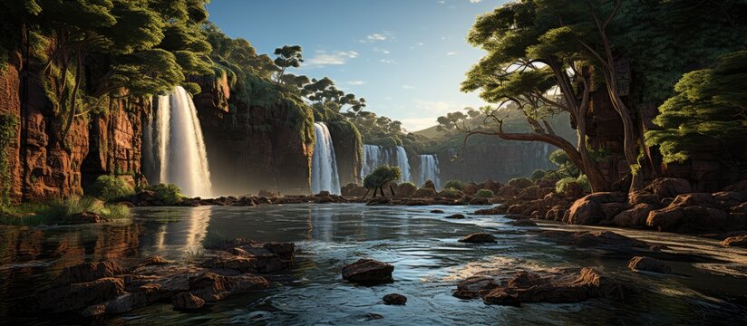 waterfall with shades of sun in South Africa